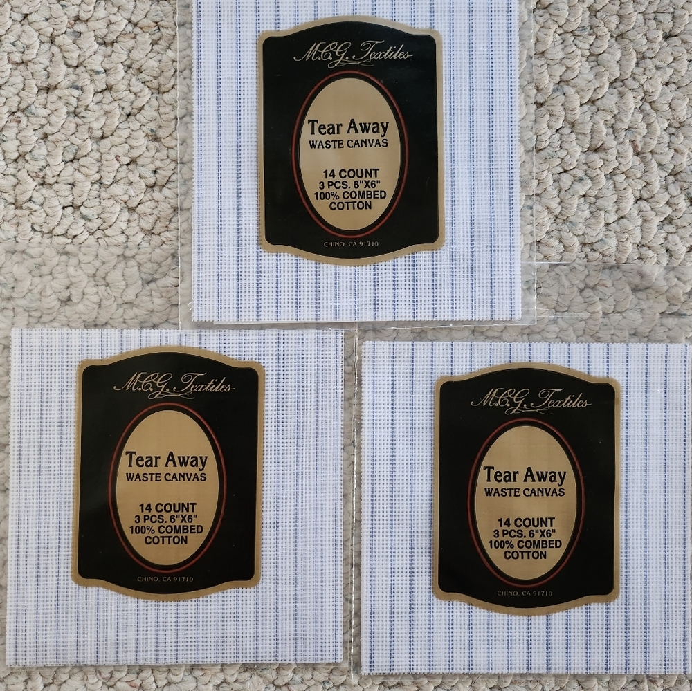 Lot of 3 M.C.G. Textiles Tear Away Waste Canvas 14 count 3 pcs 6"×6"